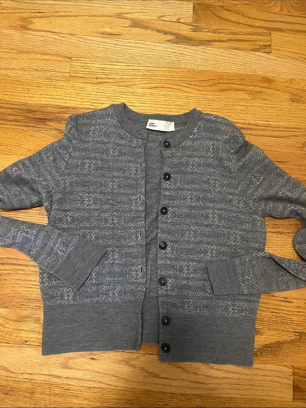 Tory Burch Gray Button-Front Knit Cardigan xs
